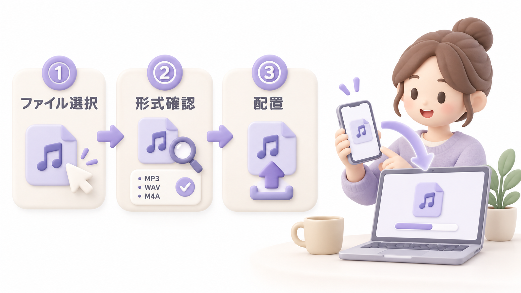 自分の声や音声ファイルをアップロードして挿入する手順
