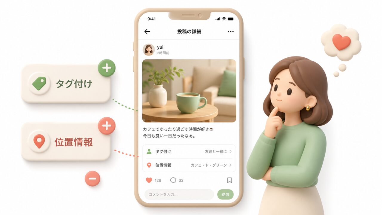 リール投稿後にタグ付け・位置情報を編集する手順