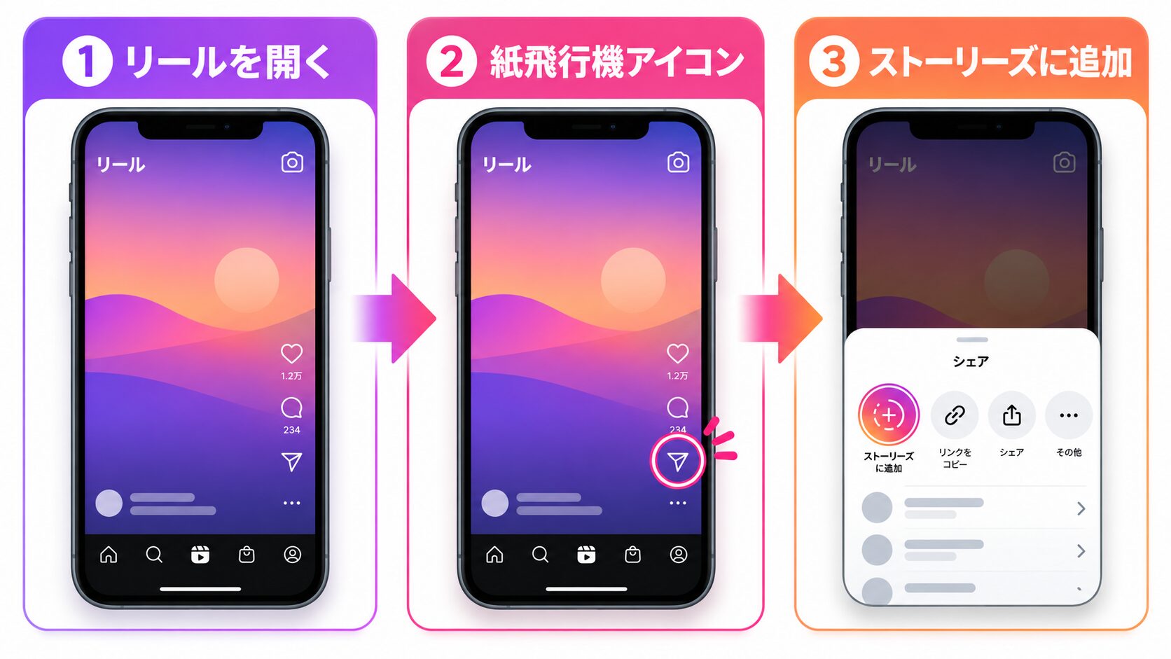 リールをストーリーにシェアしたいときの基本手順